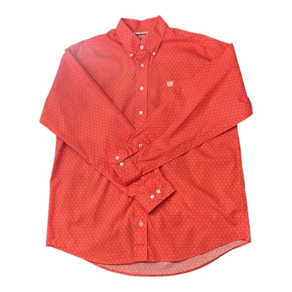 Cinch Shirt Red Orange Hexagon Geometric Button Down Western Rodeo Men’s Small - Picture 8 of 10